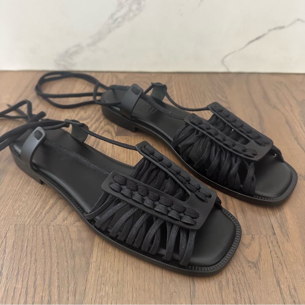 NWT Hereu Women's Consell Ankle Tie Calf Leather Sandal Black Size EU 41 US 10.5 - Picture 9 of 13
